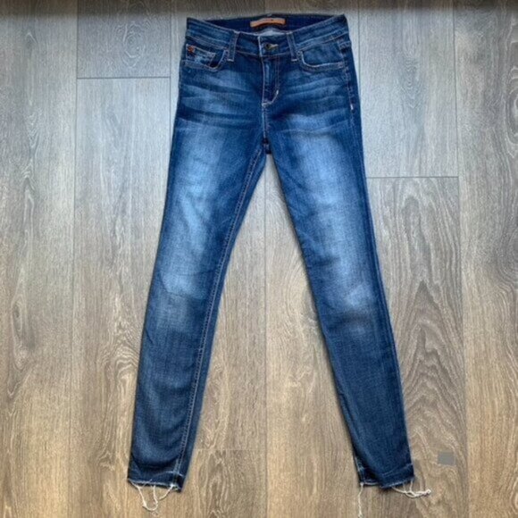 Anthropologie Joe's Jeans Skinny Jeans Icon Ankle Denim dark wash raw hem Sz 25 - Picture 6 of 16